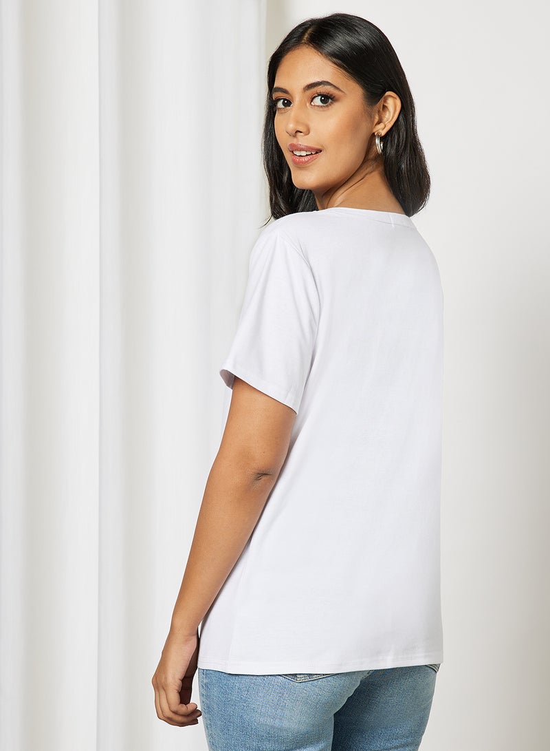 Aila Casual Short Sleeve Round Neck Graphic Print Knit T-Shirt White  - Image 2