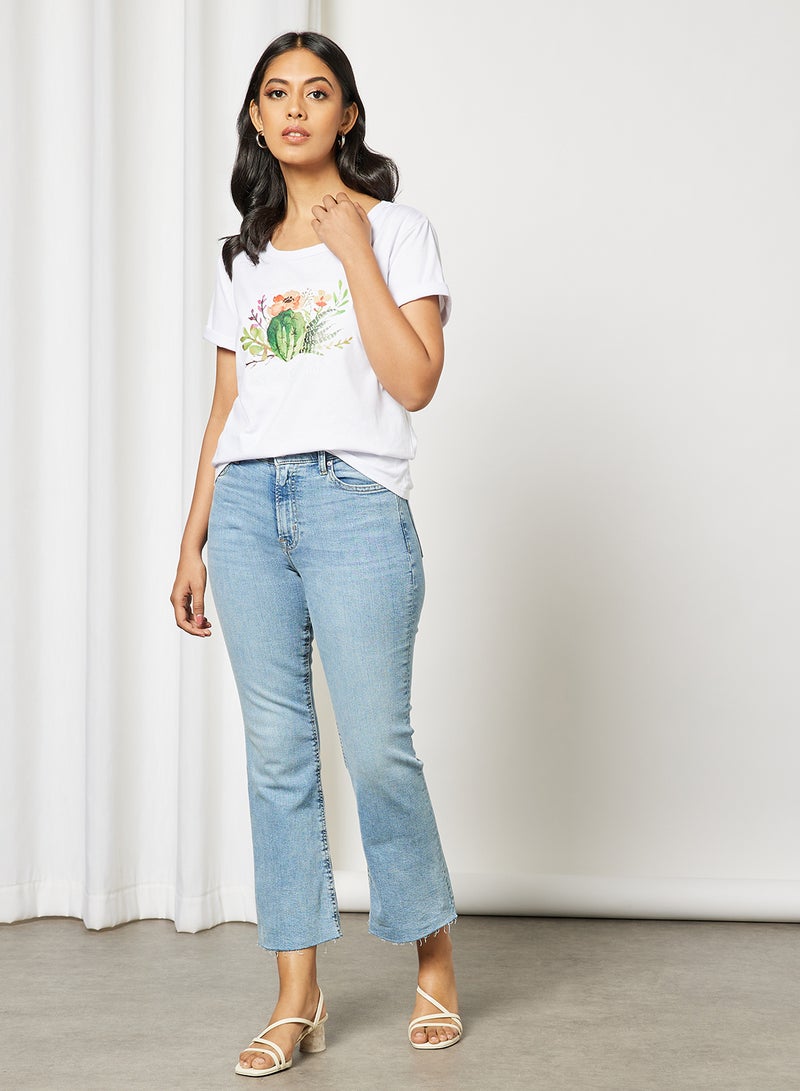 Aila Casual Short Sleeve Round Neck Graphic Print Knit T-Shirt White  - Image 3
