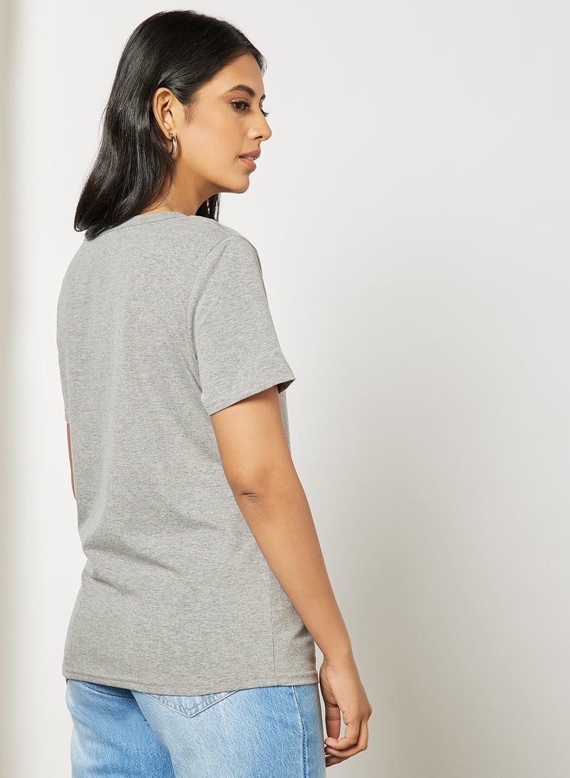 Aila Casual Short Sleeve Round Neck Graphic Print Knit T-Shirt Dark Grey  - Image 2