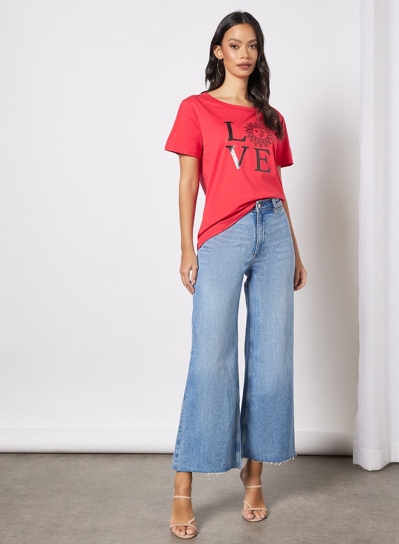 Aila Casual Short Sleeve Round Neck Graphic Print Knit T-Shirt Red  - Image 4