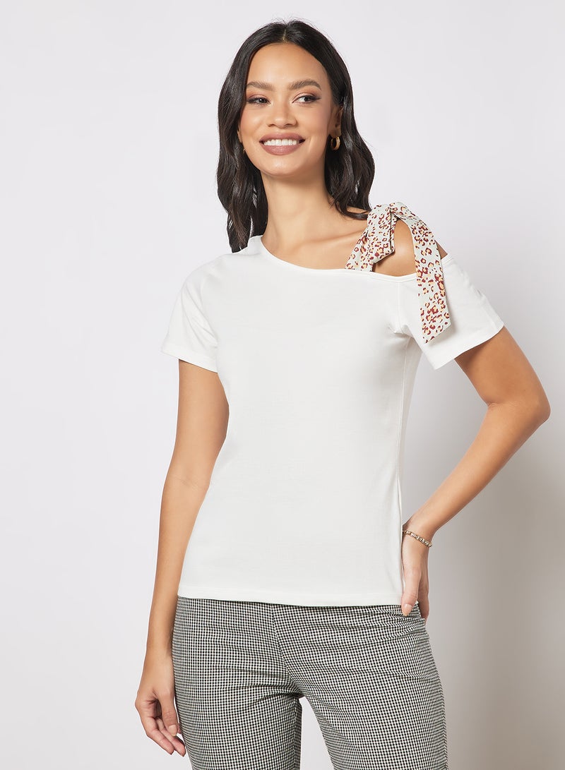 Aila - Casual Slanted Shoulder Strap Short Sleeve Solid T-Shirt White - Image 1
