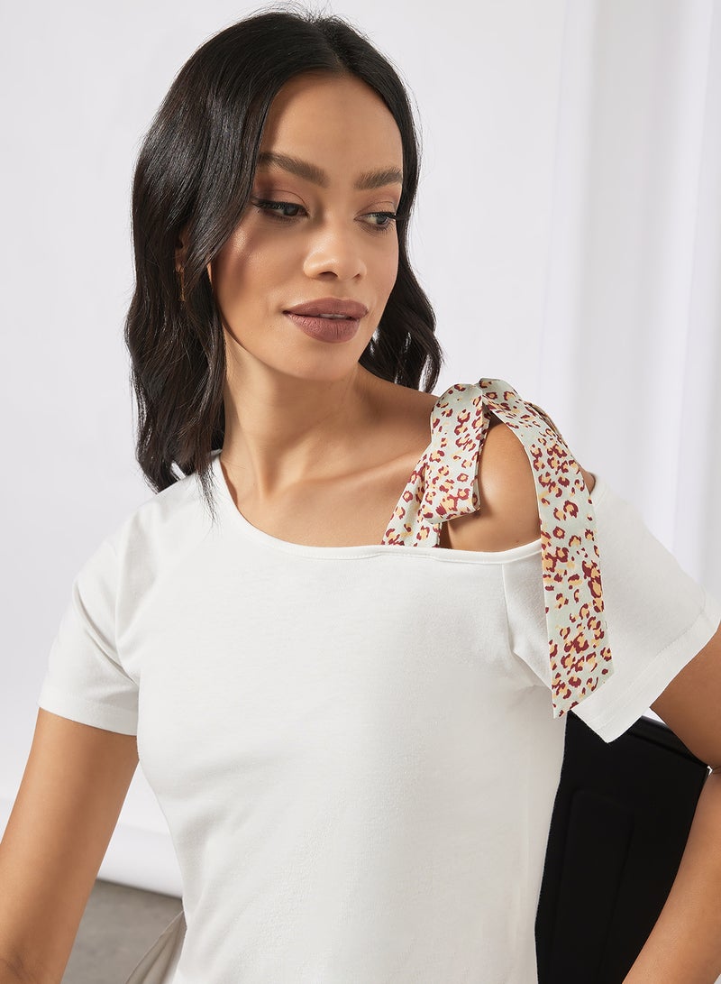 Aila - Casual Slanted Shoulder Strap Short Sleeve Solid T-Shirt White - Image 1
