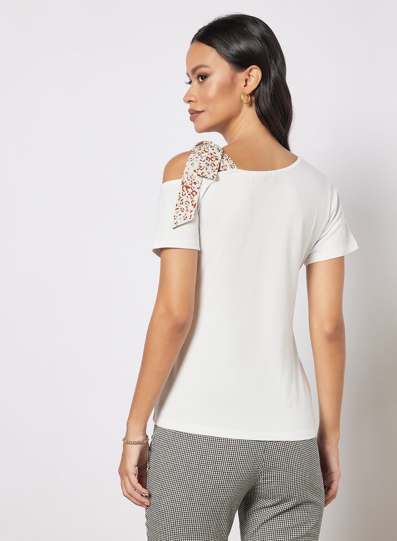 Aila - Casual Slanted Shoulder Strap Short Sleeve Solid T-Shirt White - Image 1