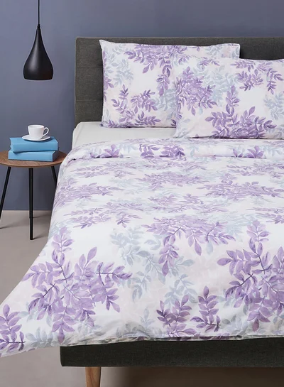 ايست من نون Duvet Cover Set- With 1 Duvet Cover 200X200 Cm And 2 Pillow Cover 50X75 Cm - For Queen Size Mattress -Leaf Purple 100% Cotton 180 Thread Count Leaf Purple