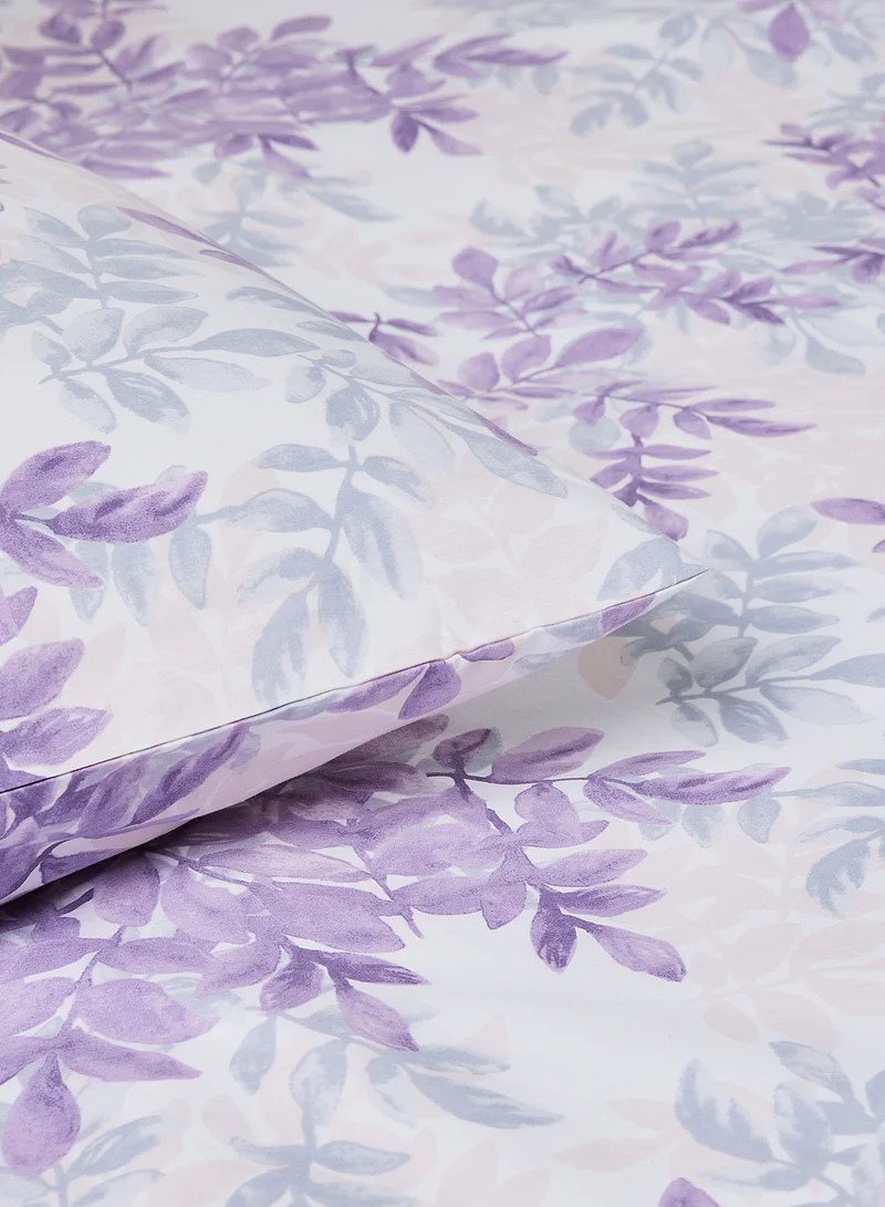 Noon East Duvet Cover Set - With 1 Duvet Cover 260X220 Cm And 2 Pillow Cover 50X75 Cm - For Super King Size Mattress - 100% Cotton Leaf Dance Percale - 180 Thread Count Leaf Purple