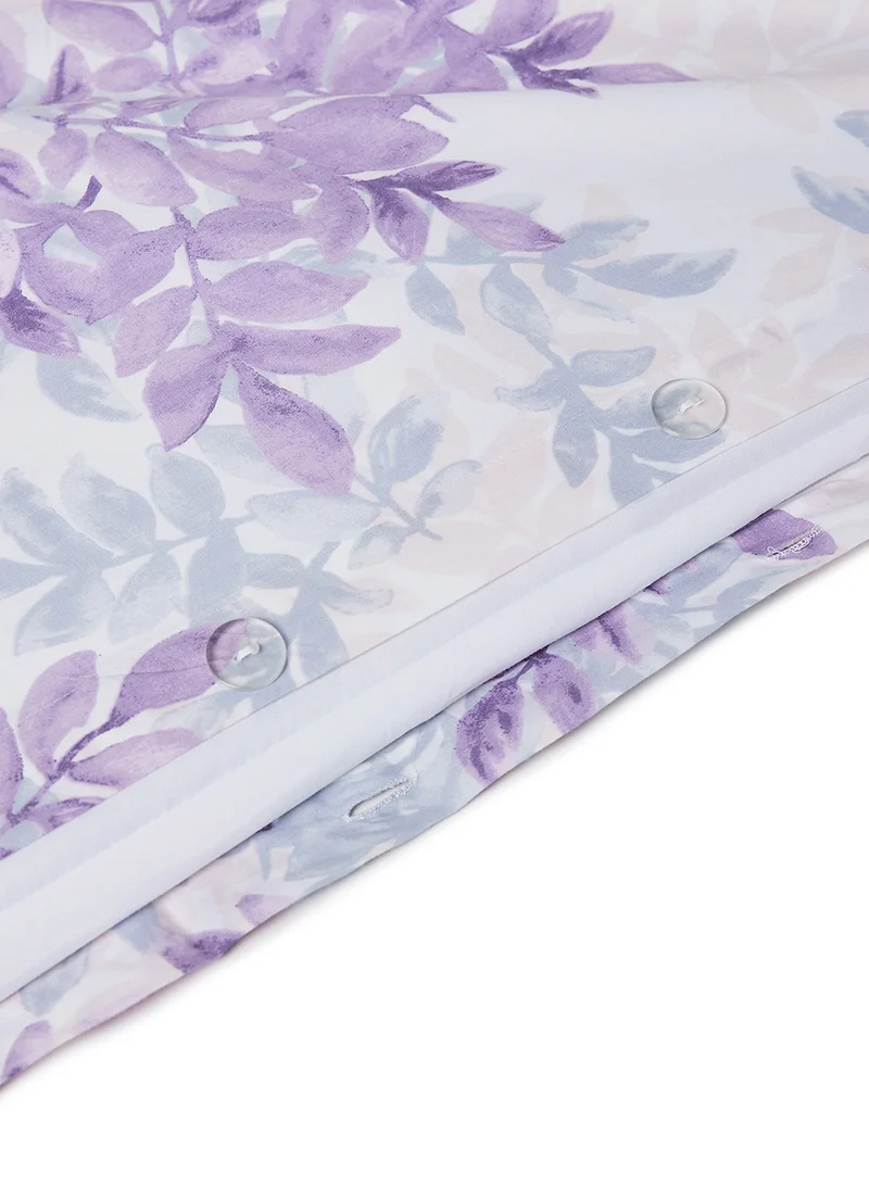 Noon East Duvet Cover Set - With 1 Duvet Cover 260X220 Cm And 2 Pillow Cover 50X75 Cm - For Super King Size Mattress - 100% Cotton Leaf Dance Percale - 180 Thread Count Leaf Purple