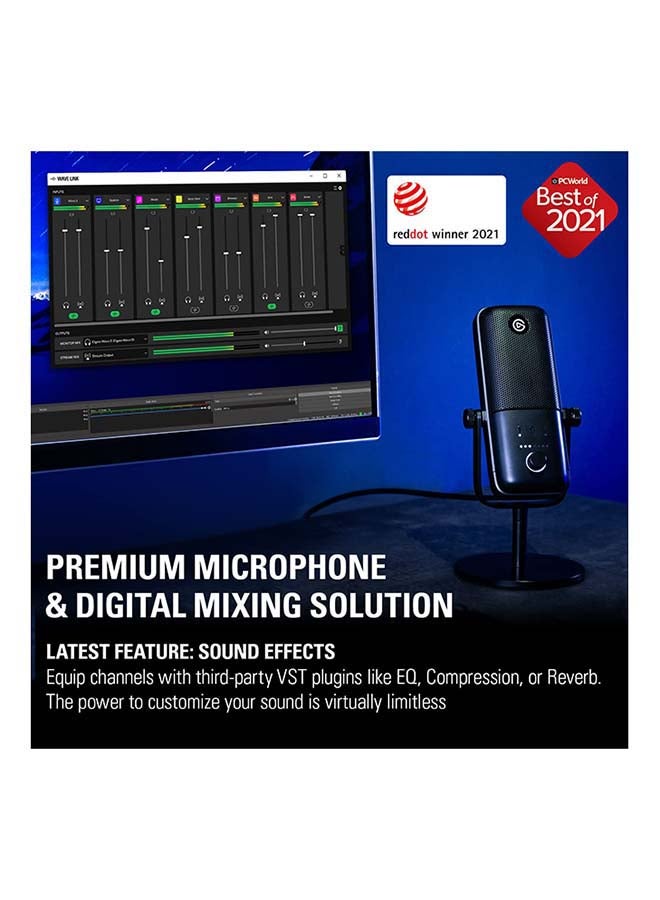 CORSAIR - Elgato Wave:3, Premium USB Condenser Microphone and Digital Mixing Solution, Anti-Clipping Technology, Capacitive Mute, Streaming and Podcasting - Image 1