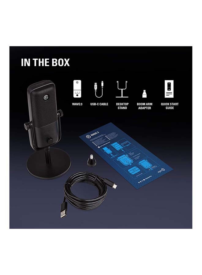 CORSAIR - Elgato Wave:3, Premium USB Condenser Microphone and Digital Mixing Solution, Anti-Clipping Technology, Capacitive Mute, Streaming and Podcasting - Image 1