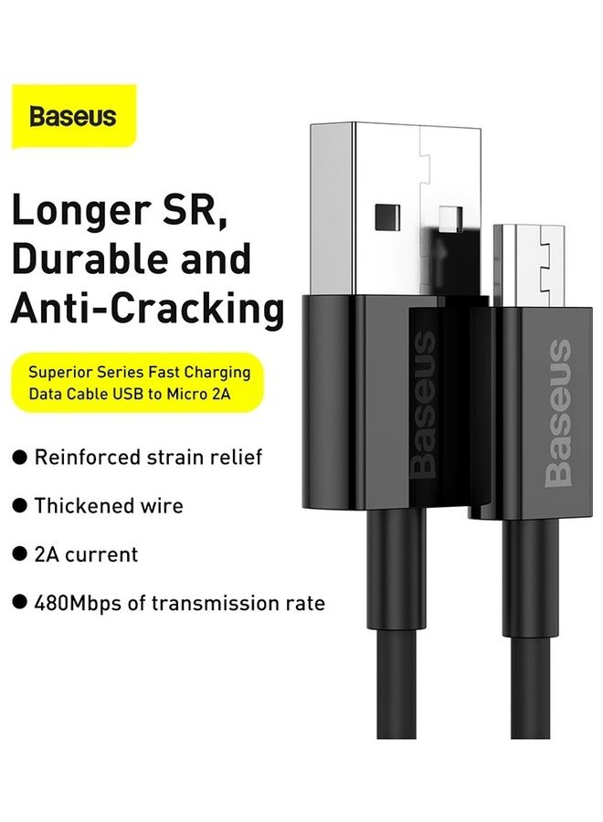 Baseus Micro USB Cable Fast Quick Charger Cable USB to Micro USB 2.0 Android Charging Cord compatible for Galaxy S7 S6, Note, LG, Nexus, Nokia, PS4 2Meter Black  - Image 2