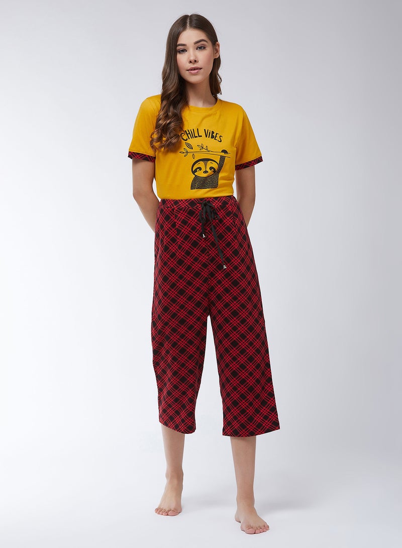 Miss Chase Sloth Vibes Printed T-Shirt Mustard Yellow  - Image 1