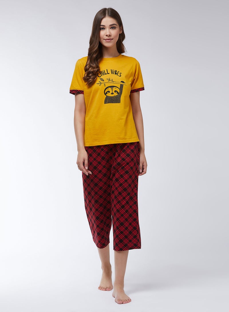 Miss Chase Sloth Vibes Printed T-Shirt Mustard Yellow  - Image 3