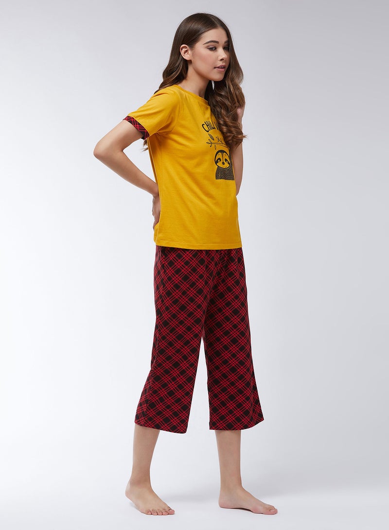 Miss Chase Sloth Vibes Printed T-Shirt Mustard Yellow  - Image 4