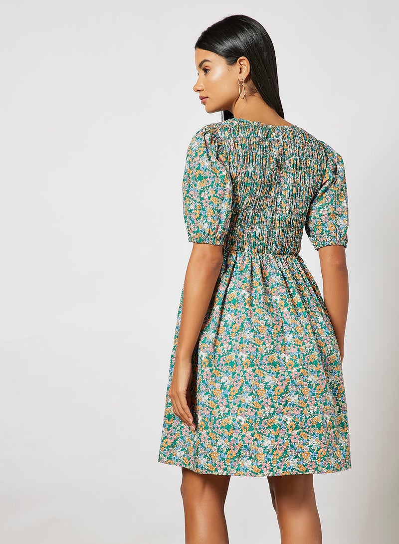Y.A.S - Floral Print Mini Dress Green - Image 1
