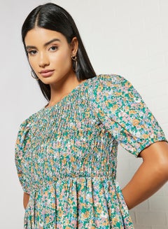 Y.A.S Floral Print Mini Dress Green  - Image 3