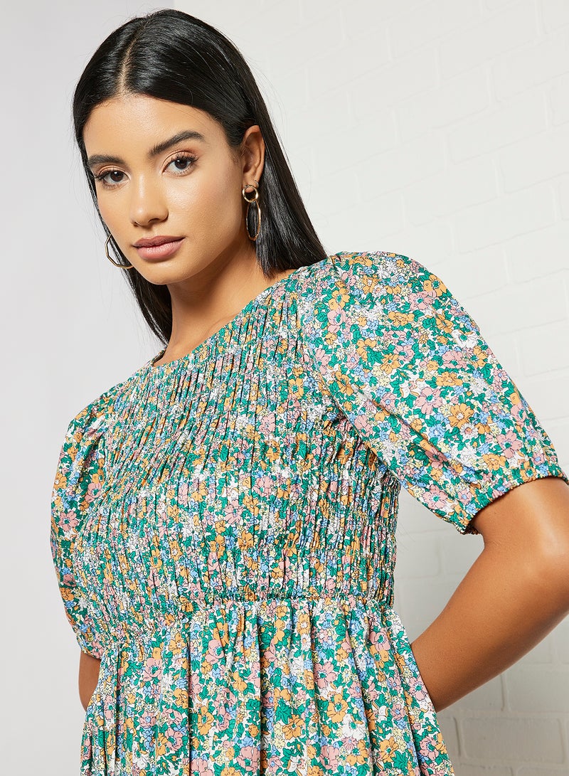 Y.A.S - Floral Print Mini Dress Green - Image 1