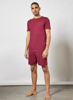 Cotton T-Shirt and Shorts Pyjama Set Burgundy