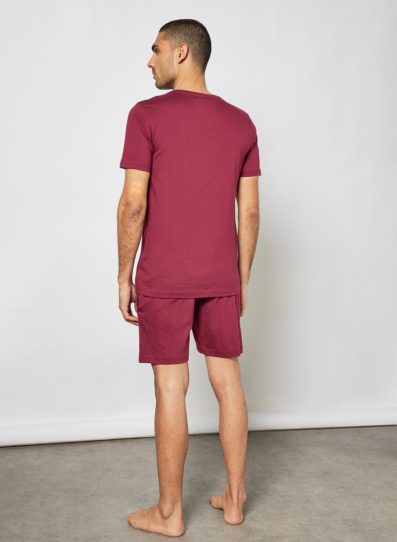 Sivvi x D'Atelier - Cotton T-Shirt and Shorts Pyjama Set Burgundy - Image 1