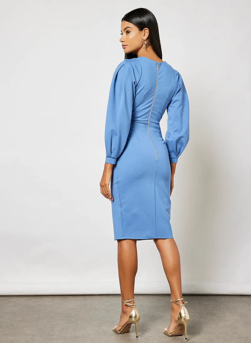 Closet London Balloon Sleeve Dress Blue