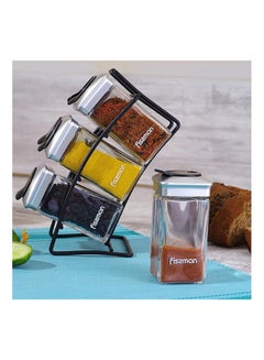 Fissman Spice Rack Organizer With 6 Spice Jars With Stand Transparent/Black  - Image 1