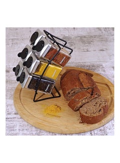 Fissman Spice Rack Organizer With 6 Spice Jars With Stand Transparent/Black  - Image 2
