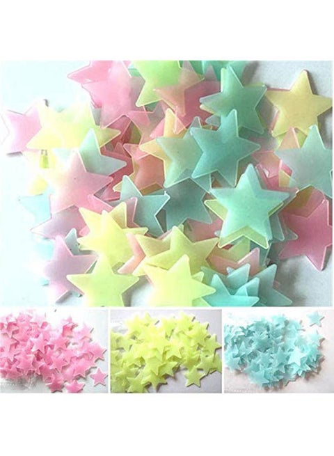 100Pcs 3D Stars Glow In Dark Luminous Fluorescent Plastic Wall Sticker Multicolour 3x3cm