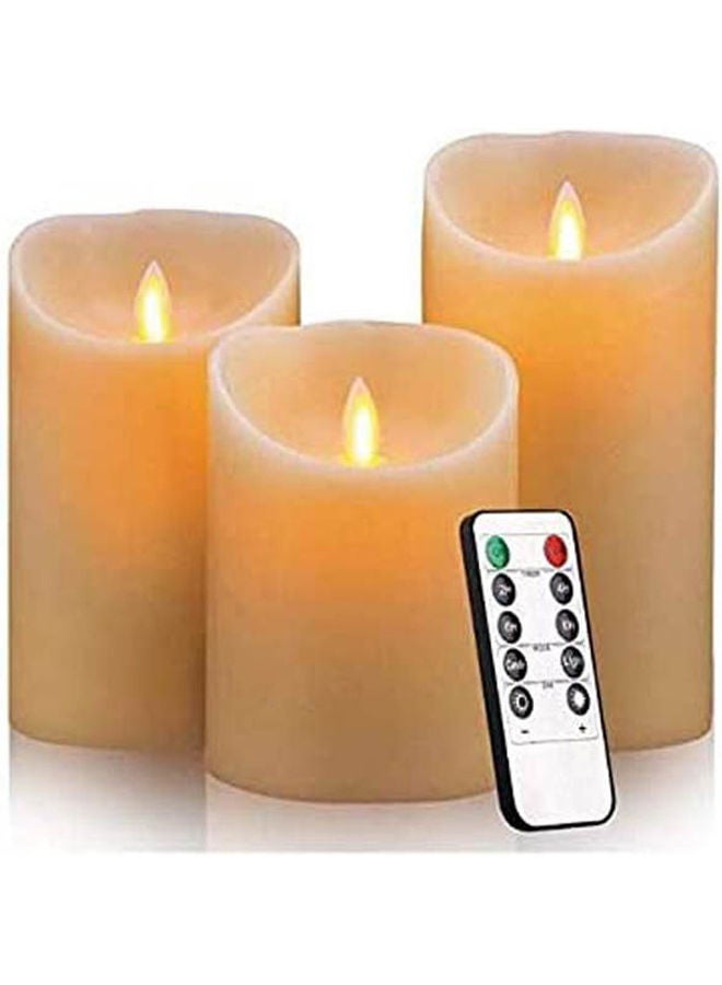 Flameless Candles Battery Operated Pillar Real Wax Flickering Moving Wick Electric Led Candle Sets With Remote Control Cycling 24 Hours Timer  4 5 6 Pack Of 3 Beige  - Image 1