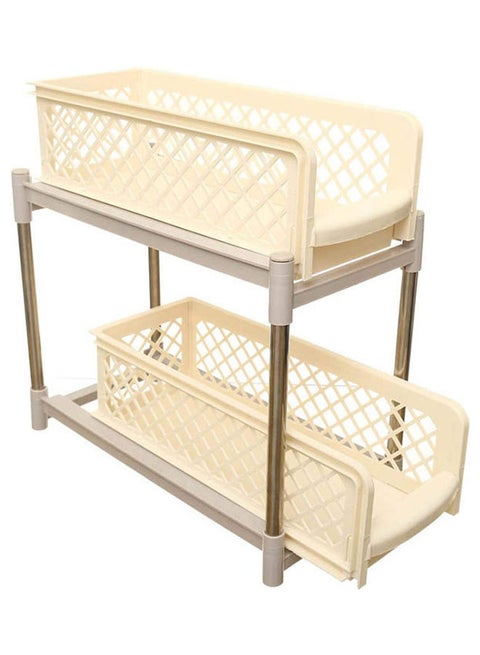 2 Tier Sliding Basket Drawers Portable Organize Kitchen And Bathroom Cabinets Beige 15x13x5inch