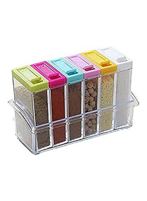 Clear Seasoning Rack Spice Pots - 6 Piece Acrylic Seasoning Box - Storage Container Condiment Jars - Cruet With Cover And Spoon Clear