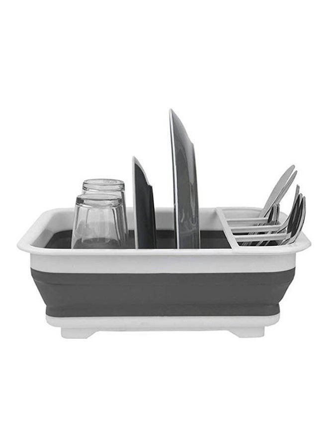 Home Basics Easy Storage Collapsible Dish Rack With Cutlery Holder Grey - Image 1