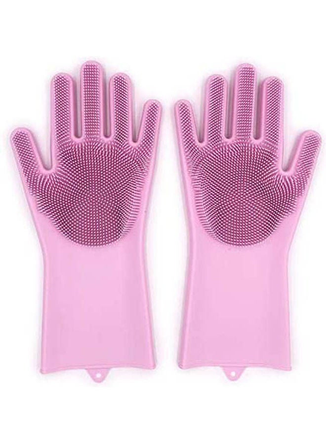 1 Pair Magic Silicone Gloves With Wash Scrubber, Reusable Brush Heat Resistant Gloves Pink One Sizecm