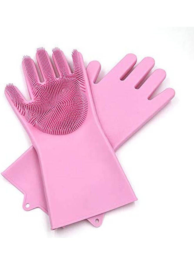 1 Pair Magic Silicone Gloves With Wash Scrubber, Reusable Brush Heat Resistant Gloves Pink One Sizecm