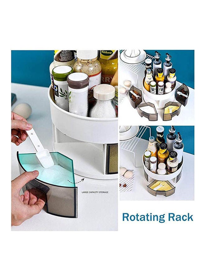 ماركة غير محددة - 2 Tier 360 Degree Rotating Lazy Susan Turntable Cabinet Organizer Spice Rack Antiskid Spice Jar Rack White 15x23cm - Image 1
