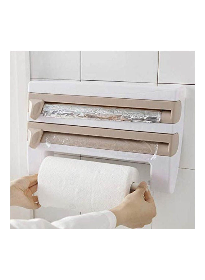 4 In 1 Kitchen Roll Holder Dispenser Rack Storage Wall Mounted Roll Dispenser Cling Film Tin Foil Paper Spice Bottle Towel Rack Beige 10x24cm  - Image 2