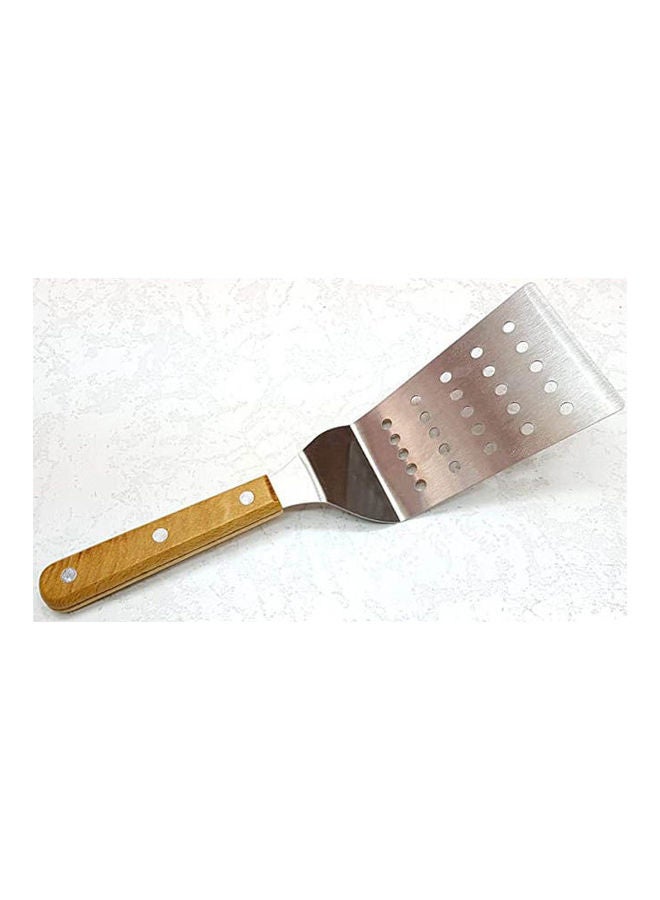 ARTC - Burger Griddle Food Turner Flipper With Holes Spatula Utensil Wooden Handle Silver - Image 1