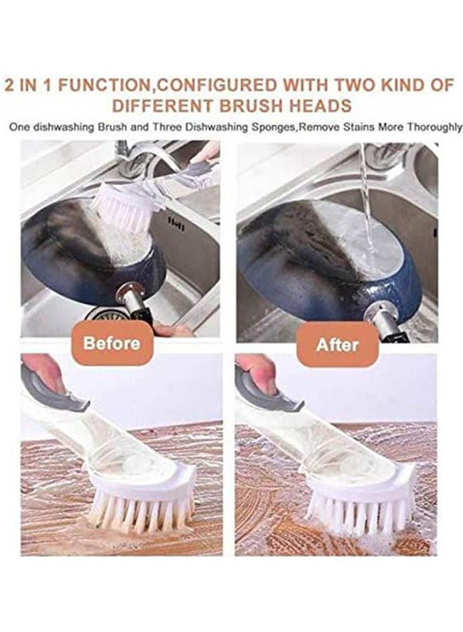 Dish Brush Soap Dispensing Kitchen Cleaning Brush Scrub Brush With Long Handle Sink Scrubbing Brushes For Kitchen Grill Bowl Pot Pan Grey - Image 3