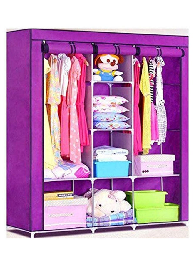 Portable Metal And Cloth Safari Closet-Fabric Wardrobe 3 Racks Purple