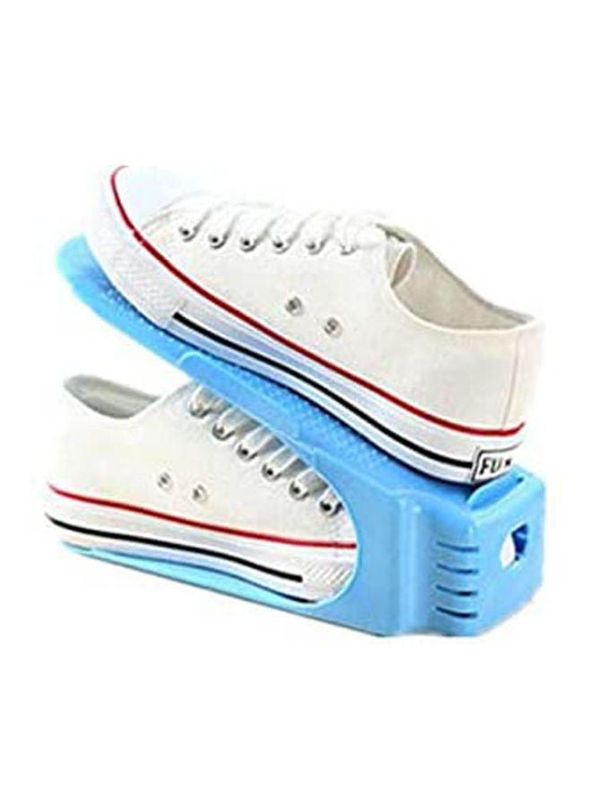 Useful Shoes Organizer Shoe Slots Space Saver Plastic Rack Storage Holder Case Container Double Layer Storage Rack Blue