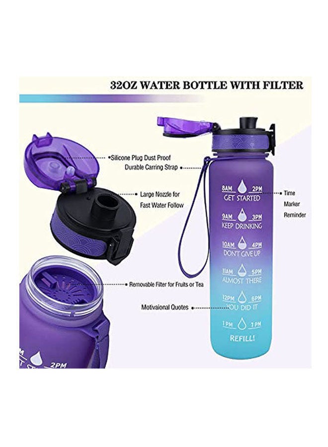 Water Bottle With Motivational Time Marker, Purple 1Liters - Image 2