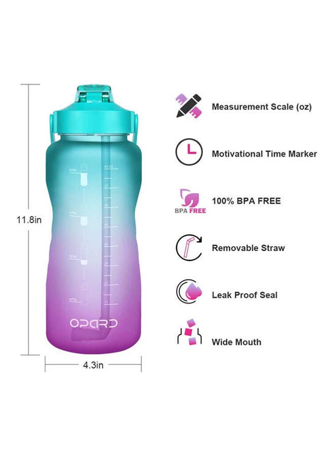 Opard 64 Oz Water Bottle With Time Marker To Drink Half Gallon Motivational Water Bottle With Straw And Handle Large Bpa Free Water Jug For Sports Gym Fitness Cyan Gradient Multicolour 1.8Liters