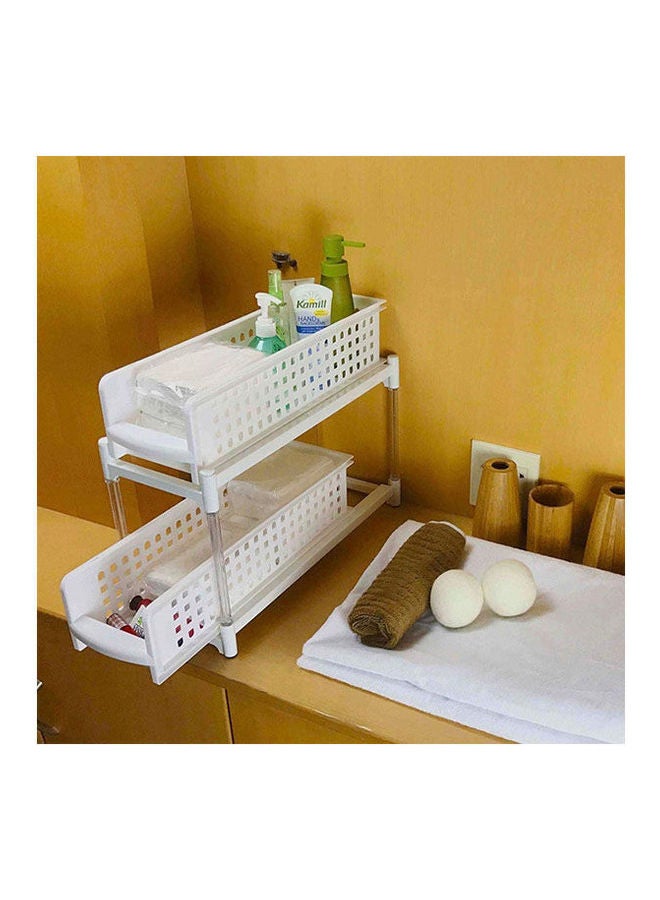 2 Tier Portable Basket Drawers Bathroom Kitchen Space Saving Storage Containers White - Image 2