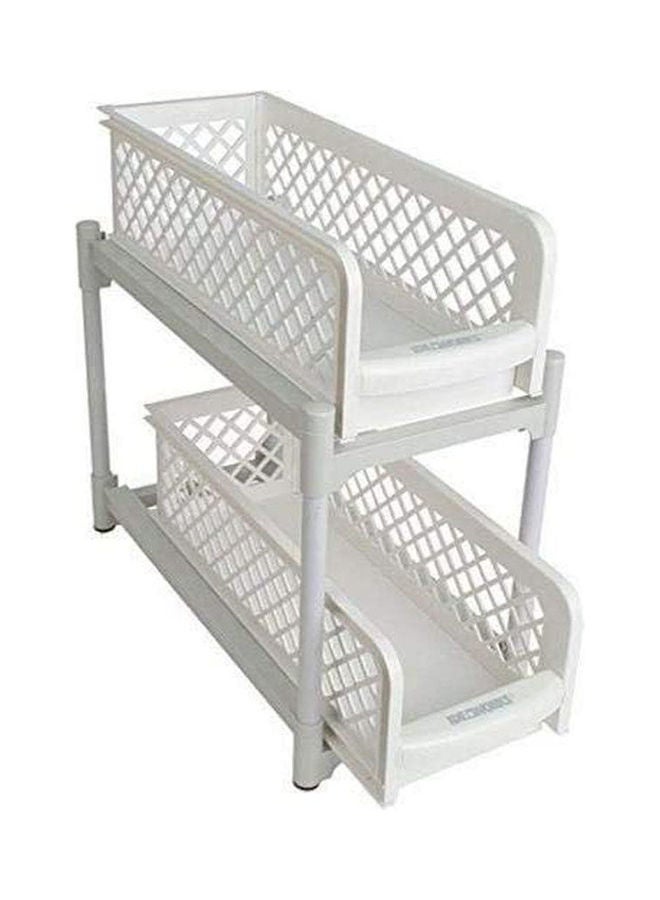2 Tier Sliding Basket Drawers Portable Under Sink Kitchen Cupboard Storage White 