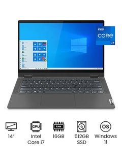 IdeaPad Flex 5 14ITL05 2-In-1 (Upgraded Version) Laptop With 14-Inch Touch Full HD Display, 11th Gen Core i7-1165G7 Processor/16GB RAM/512GB SSD/2GB NVIDIA GeForce MX450 Graphics/Windows 11 /International Version English/Arabic Graphite Grey - v1649054923/N52485117A_5