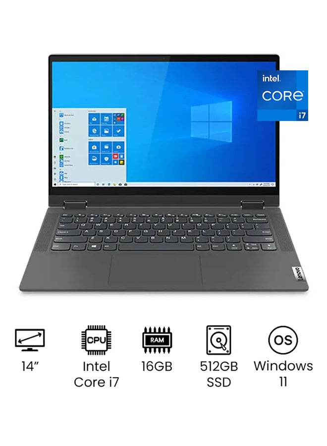 Lenovo - IdeaPad Flex 5 14ITL05 2-In-1 (Upgraded Version) Laptop With 14-Inch Touch Full HD Display, 11th Gen Core i7-1165G7 Processor/16GB RAM/512GB SSD/2GB NVIDIA GeForce MX450 Graphics/Windows 11 /International Version English/Arabic Graphite Grey - Image 1