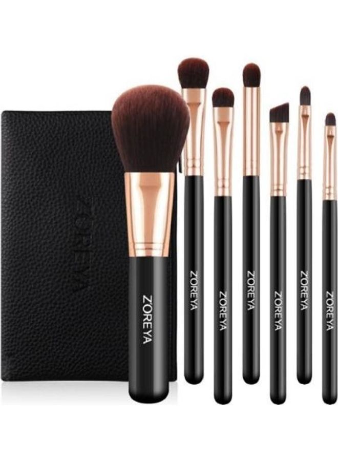 Zoreya 7-Piece Brush Set With Leather case Black 
