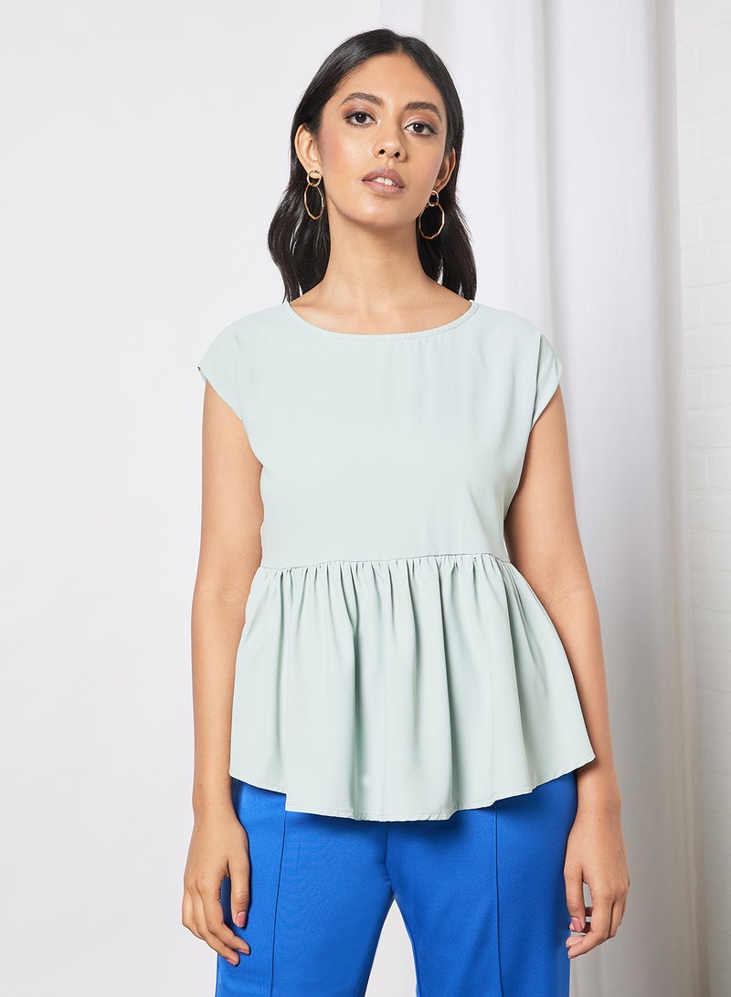 Aila Women's Casual Cap Sleeves Blouse With Tie Up Details At The Waist Moss Green  - Image 1