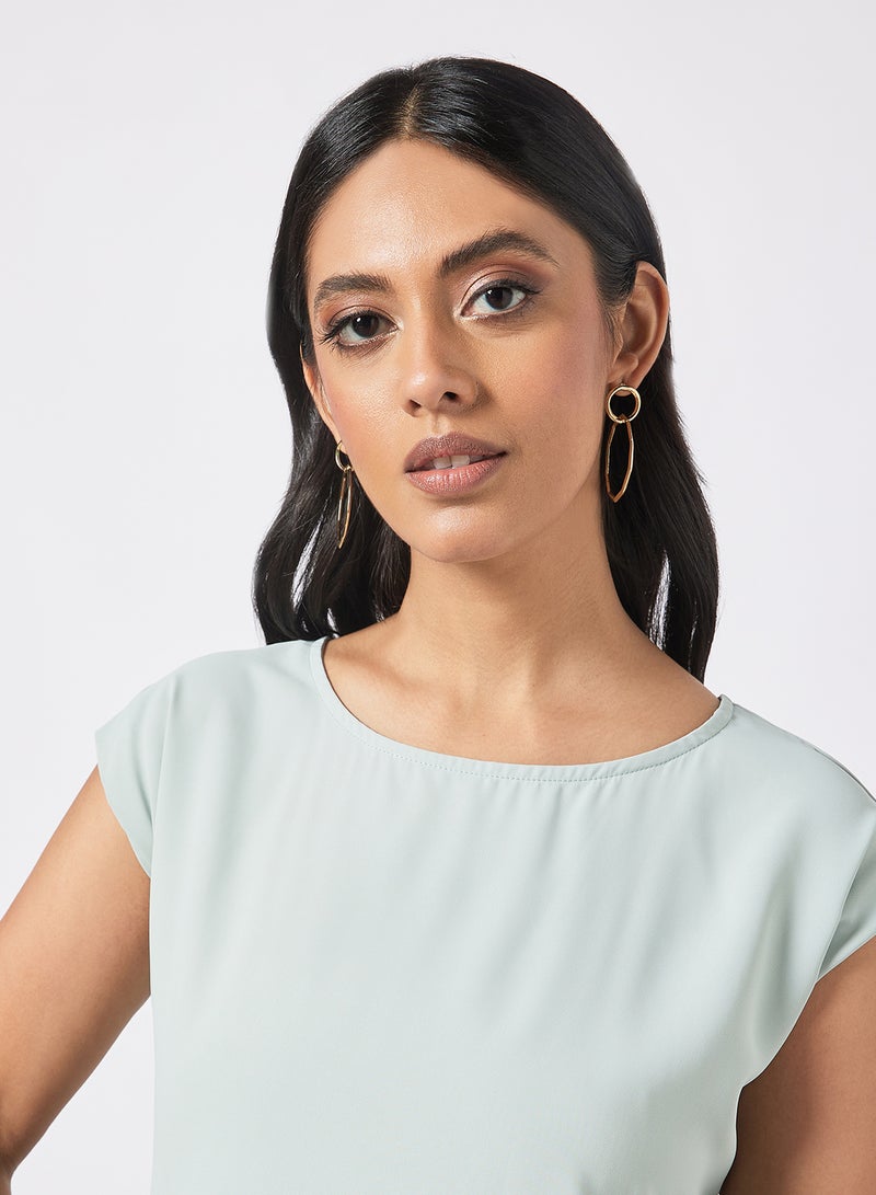Aila Women's Casual Cap Sleeves Blouse With Tie Up Details At The Waist Moss Green  - Image 4