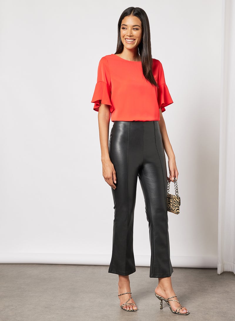 Aila Women's Casual Flared Short Sleeve Polyester Blend Top With Round Neck Plain/Basic Pattern Orange  - Image 3