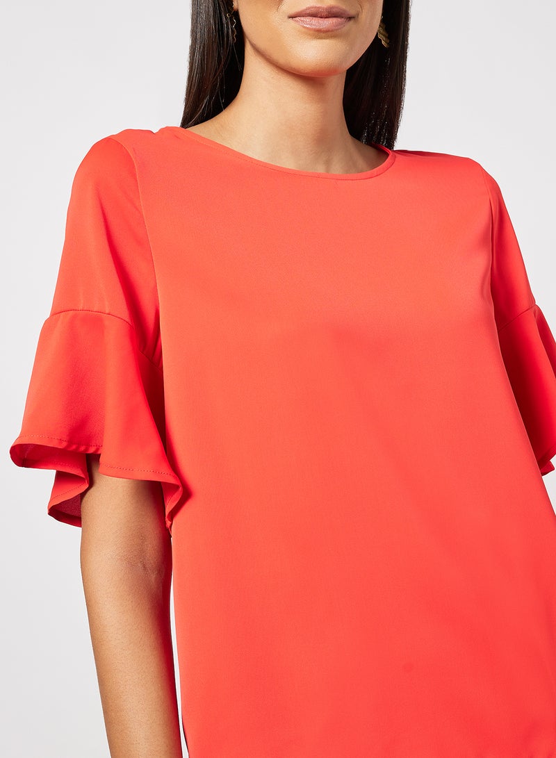 Aila Women's Casual Flared Short Sleeve Polyester Blend Top With Round Neck Plain/Basic Pattern Orange  - Image 4