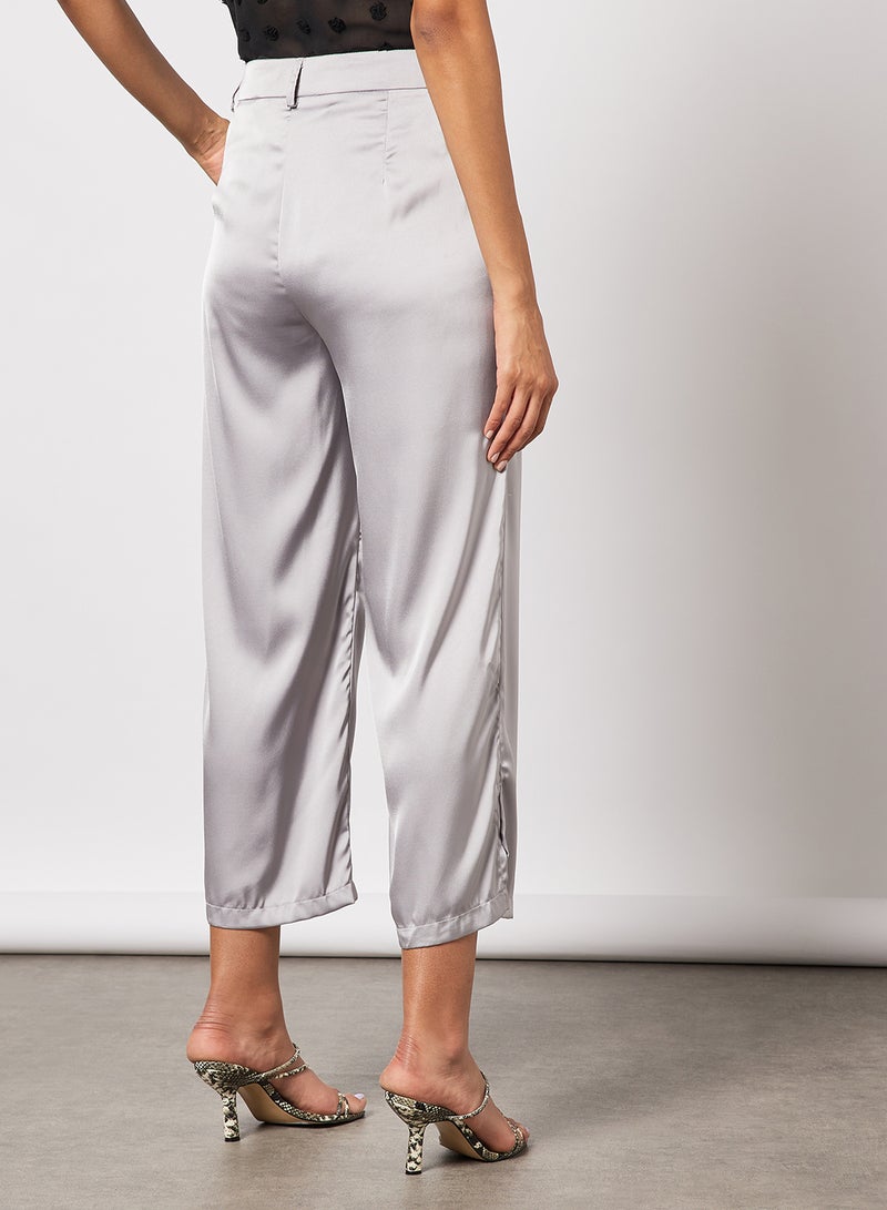 Aila Women's Casual Mid-Rise Ankle Length Wide Leg Solid Pants With Slit Grey  - Image 2