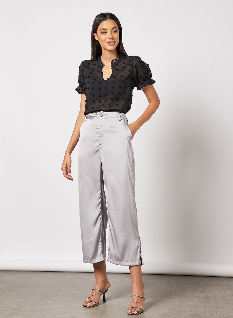 Aila Women's Casual Mid-Rise Ankle Length Wide Leg Solid Pants With Slit Grey  - Image 3